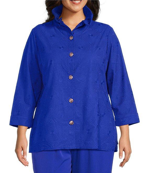 Ming Wang Plus Size Embroidered Tailored Fit Ruched Collar Bracelet Sleeve Jacket Product Image