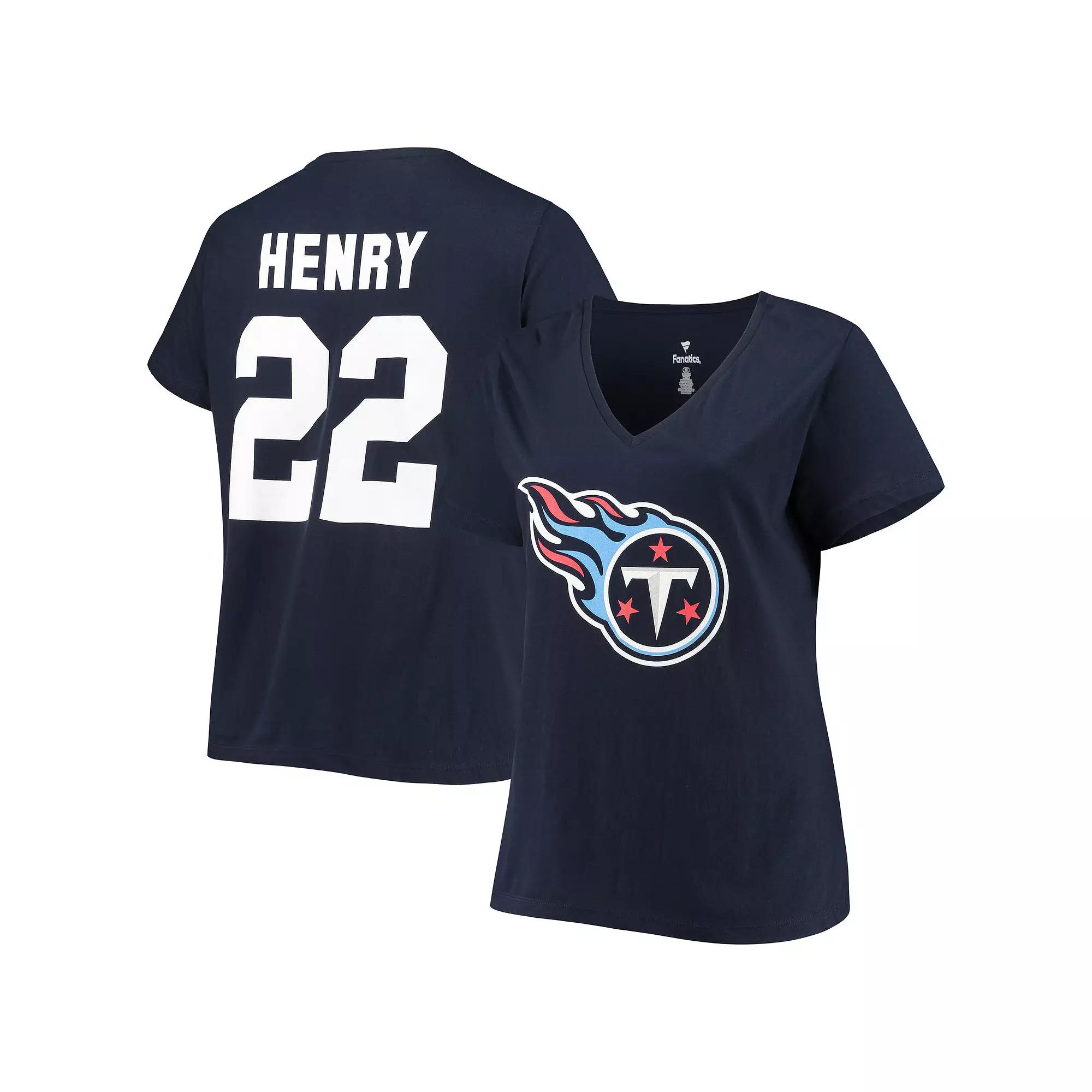 Women's Fanatics Branded Derrick Henry Navy Tennessee Titans Plus Size Name & Number V-Neck T-Shirt, Size: 3XL, Blue Product Image