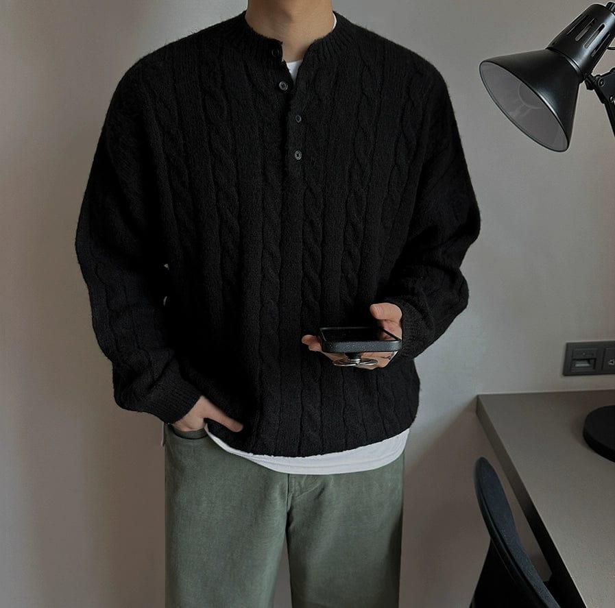 RT No. 11829 TWIST KNIT HENRY COLLAR SWEATER Product Image