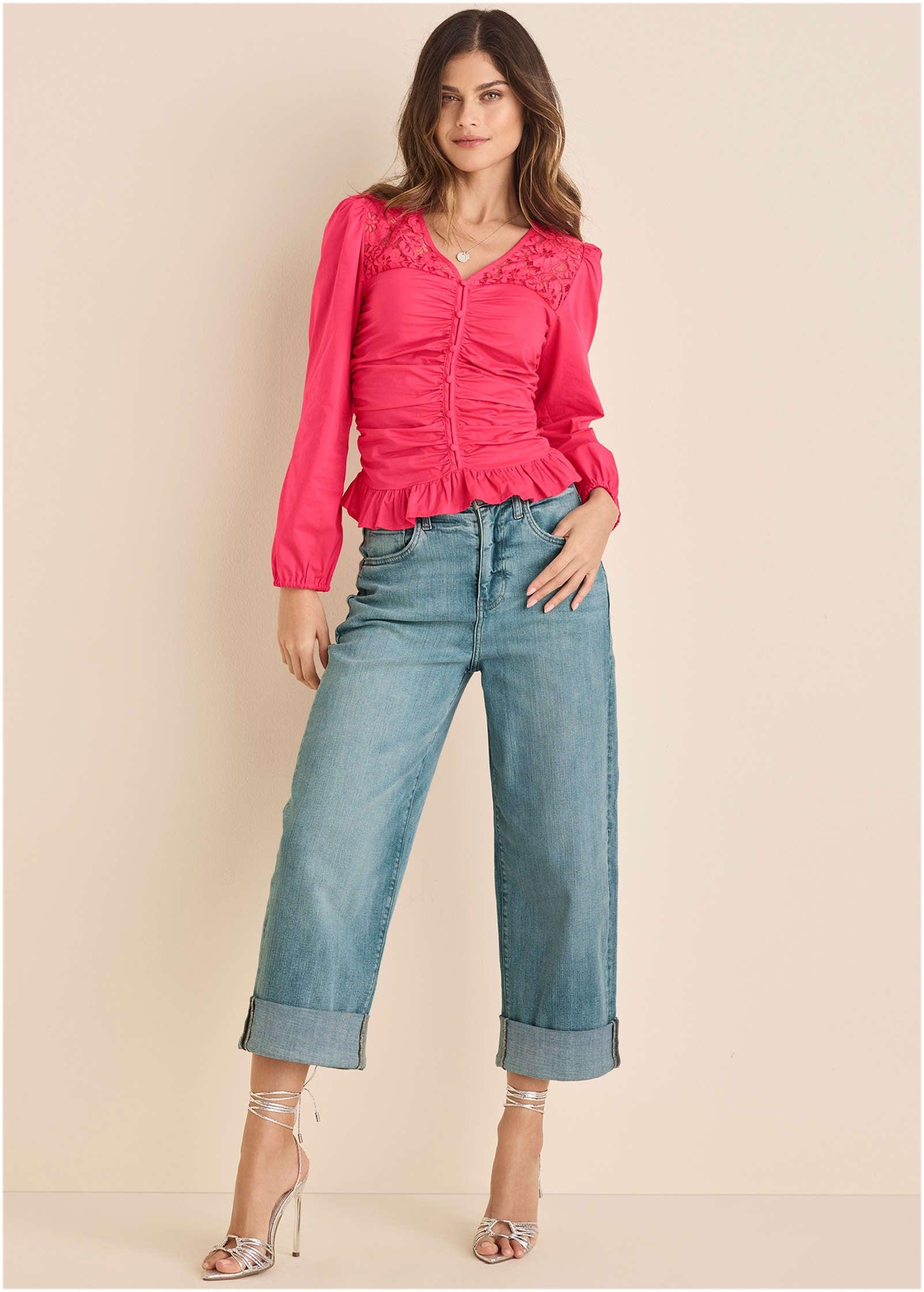 Lacquared Lace Long Sleeve - Azalea Product Image