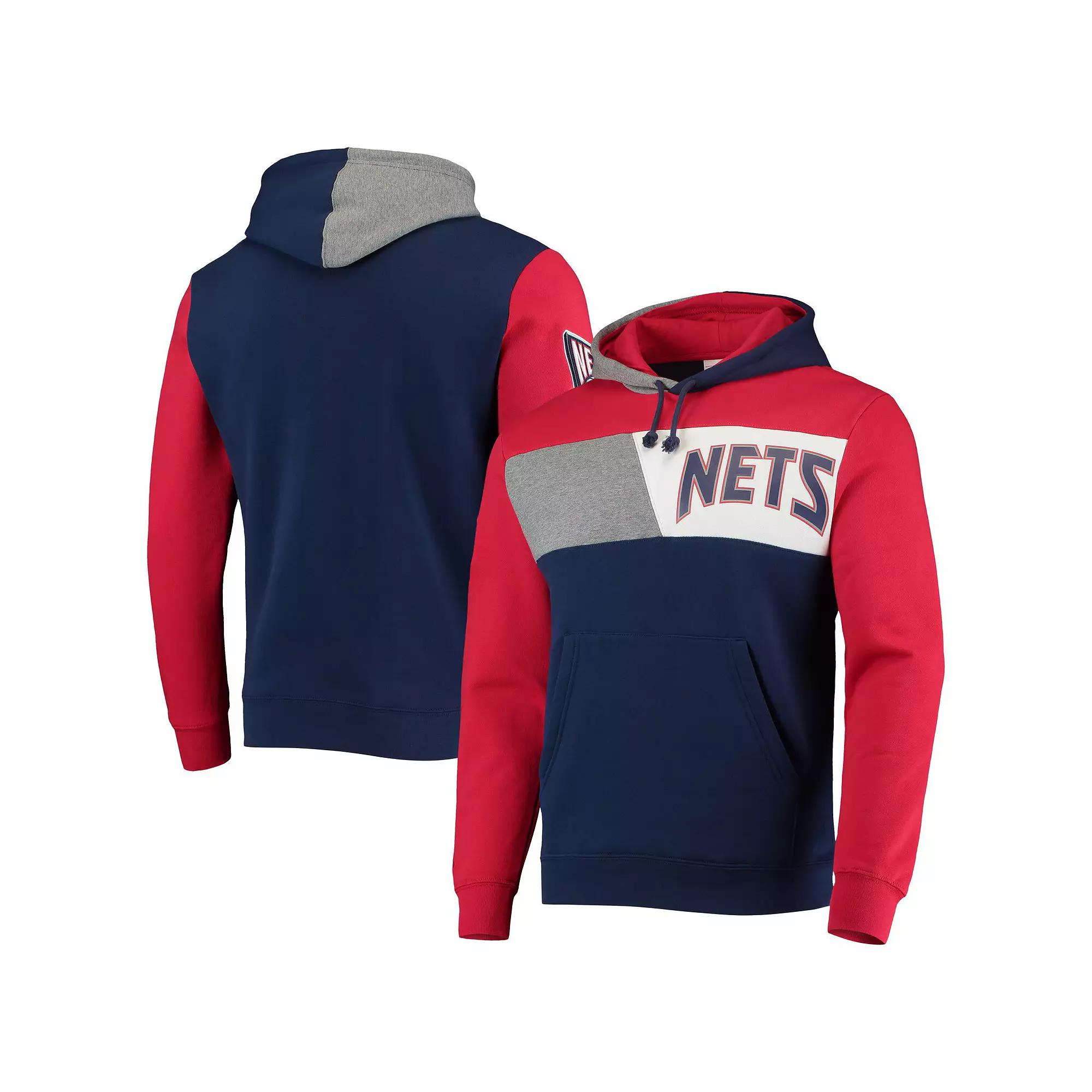 Men's Mitchell & Ness Navy New Jersey Nets Hardwood Classics Colorblock Pullover Hoodie, Size: XL, Nba Blue Product Image