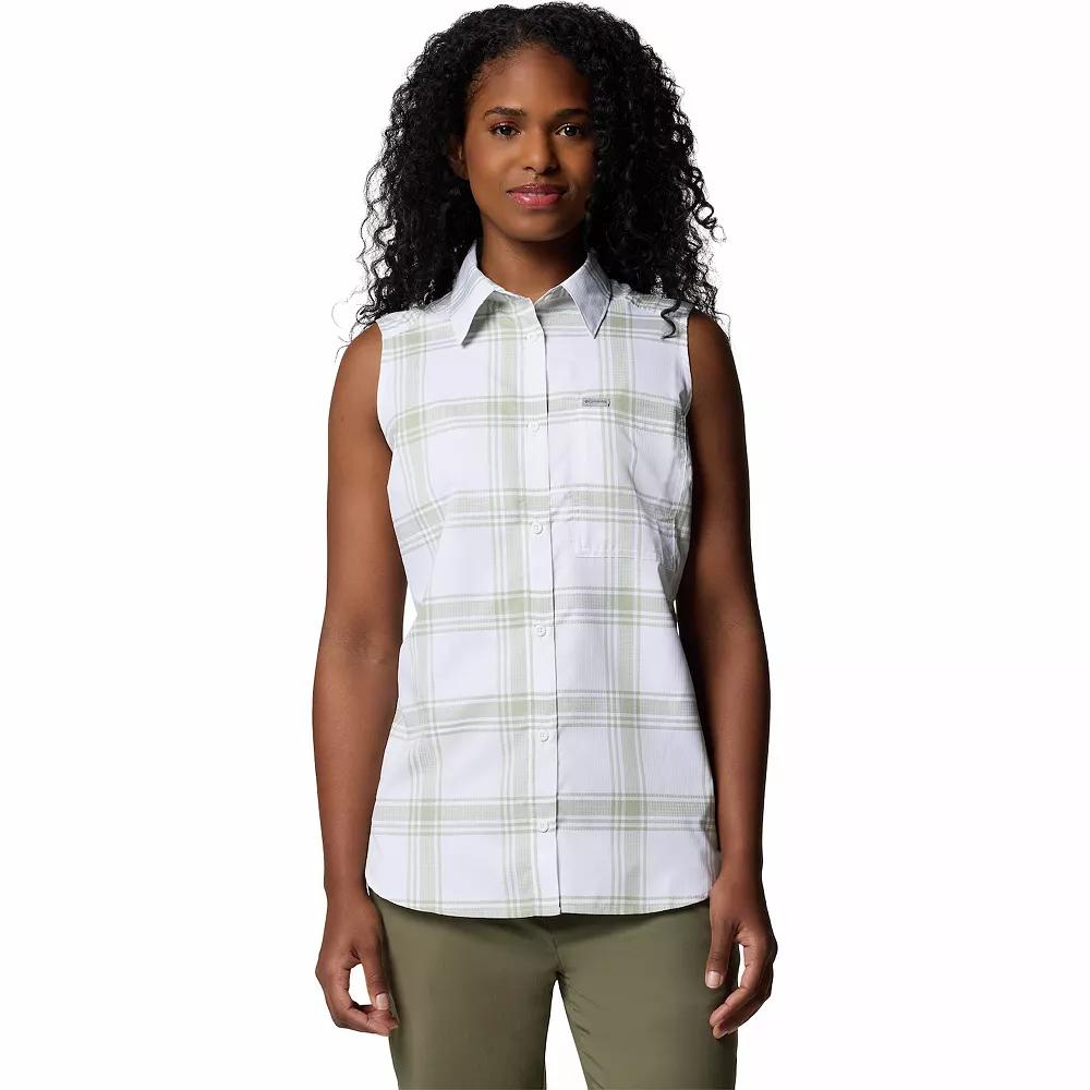 Women's Columbia Anytime Lite Collared Button Down Tank Top, Size: XL, Safari Picnic Plaid Product Image
