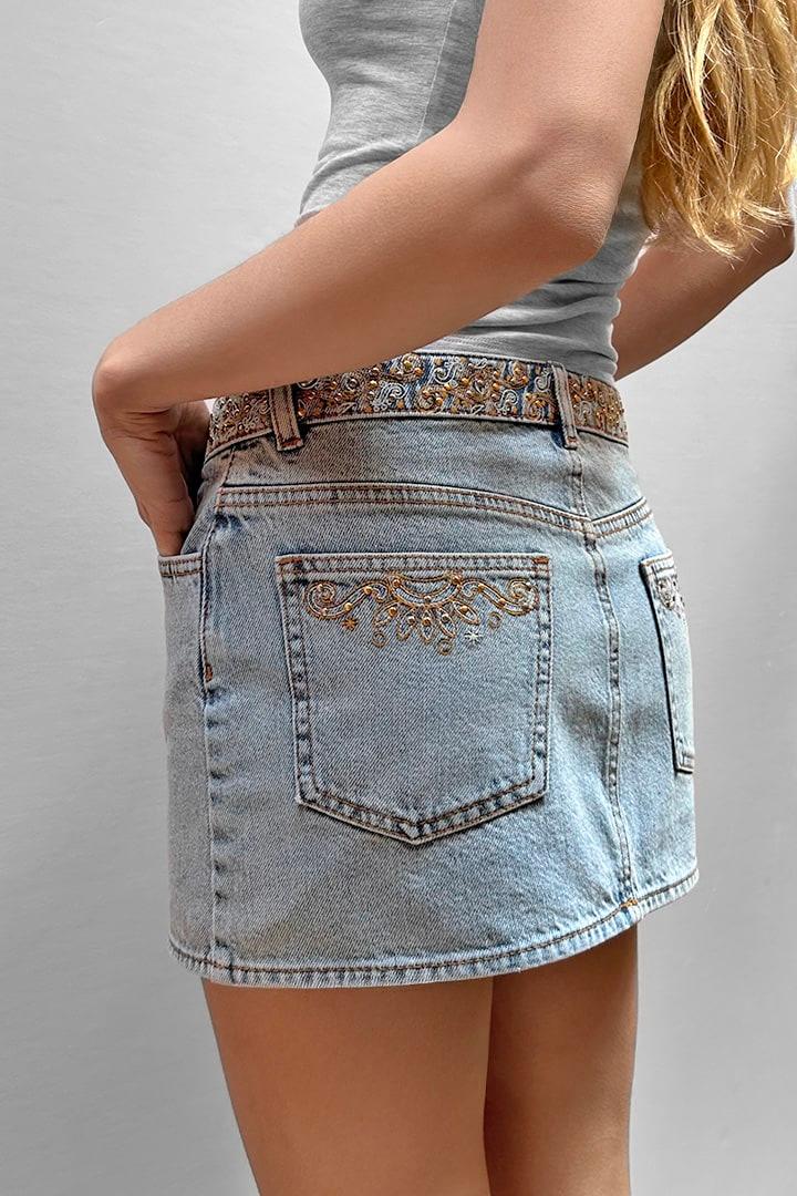 Low waist skirt with studs and embroidery Product Image