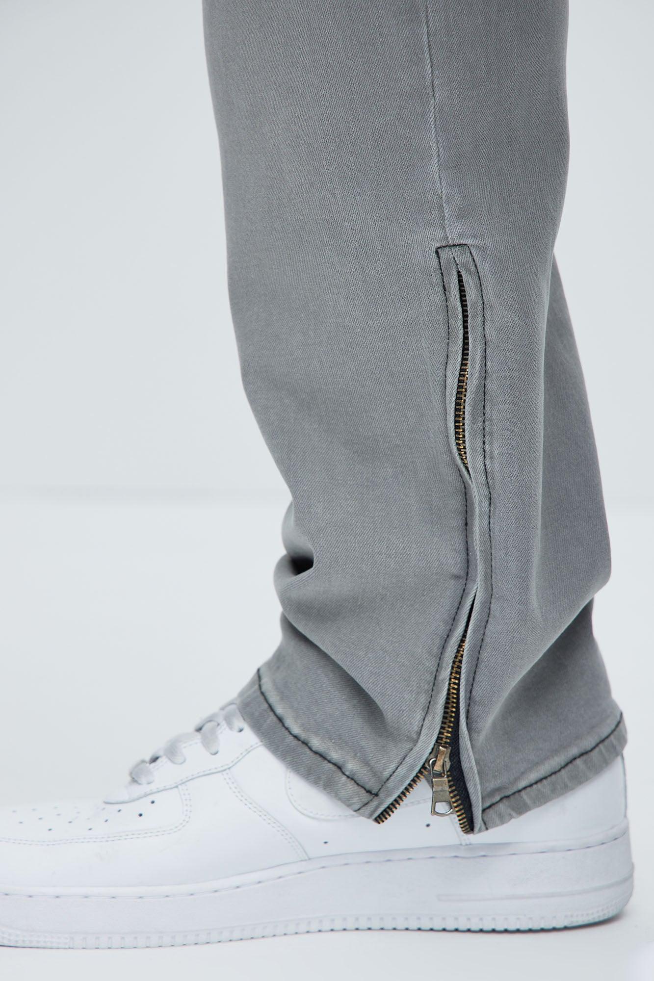 Get This Cargo Stacked Skinny Zipper Flare Jeans - Grey Product Image