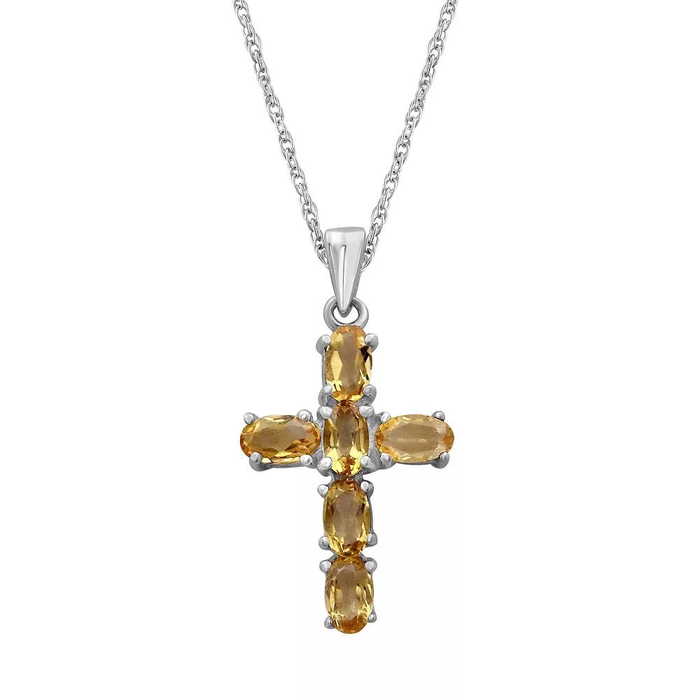 Jewelexcess Sterling Silver Citrine Cross Pendant Necklace, Women's Product Image