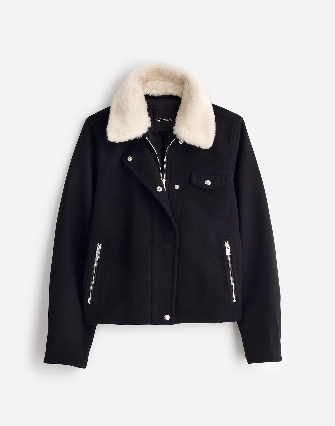 Sherpa-Collar Asymmetric Zip-Front Jacket Product Image