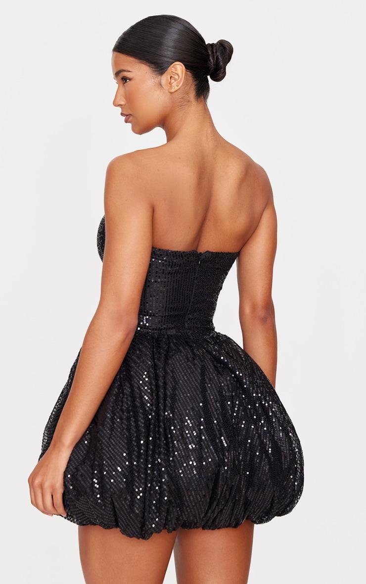 Black Sequin Bandeau Mini Puffball Dress Product Image
