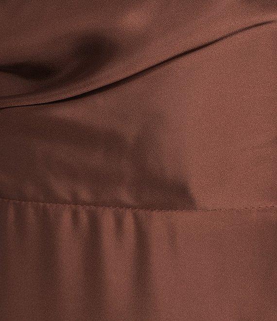 Alex Marie Petite Camila Stretch Satin Asymmetrical One Shoulder Metal Loop Strap A-Line Maxi Dress Product Image