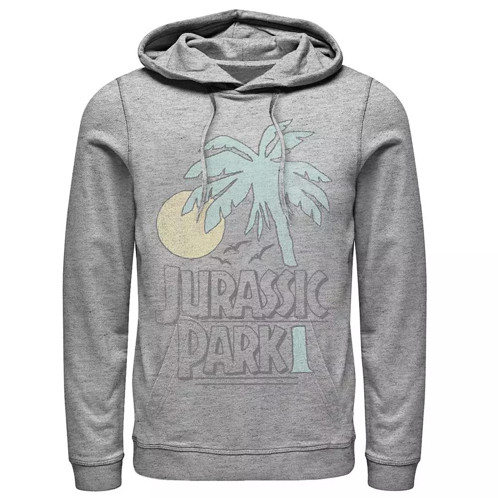 Men's Jurassic Park Palm Tree Sunset Logo Hoodie, Size: XL, Athletic Grey Product Image