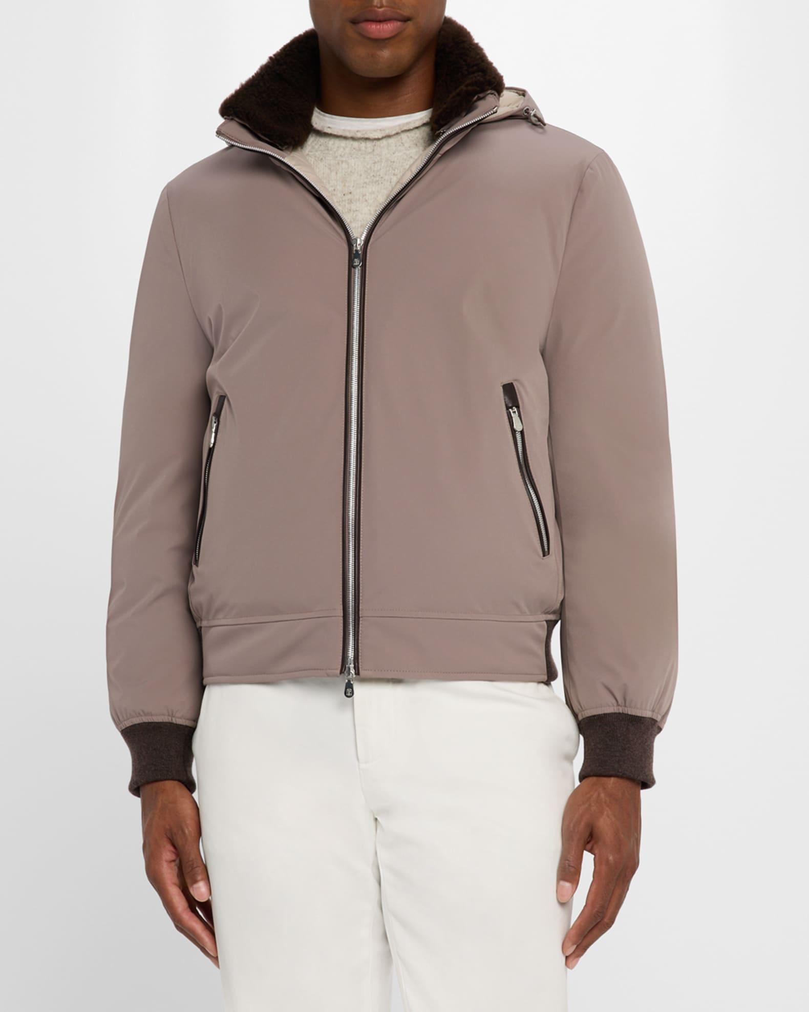 Men's Full-Zip Nylon and Shearling Jacket with Detachable Hood Product Image