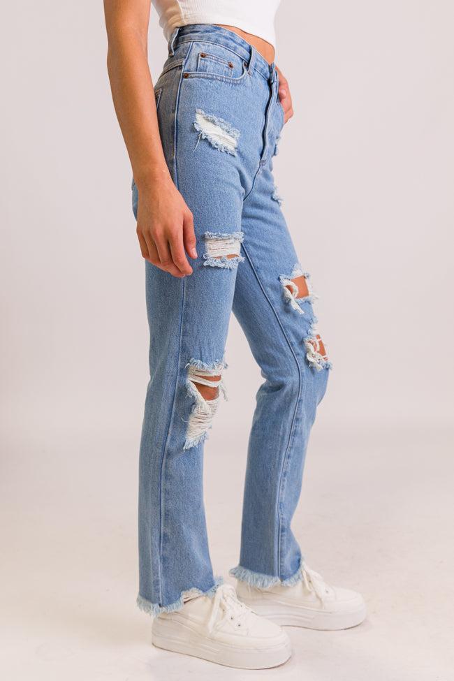 Megan Light Wash Distressed Straight Leg Mom Jeans FINAL SALE Product Image