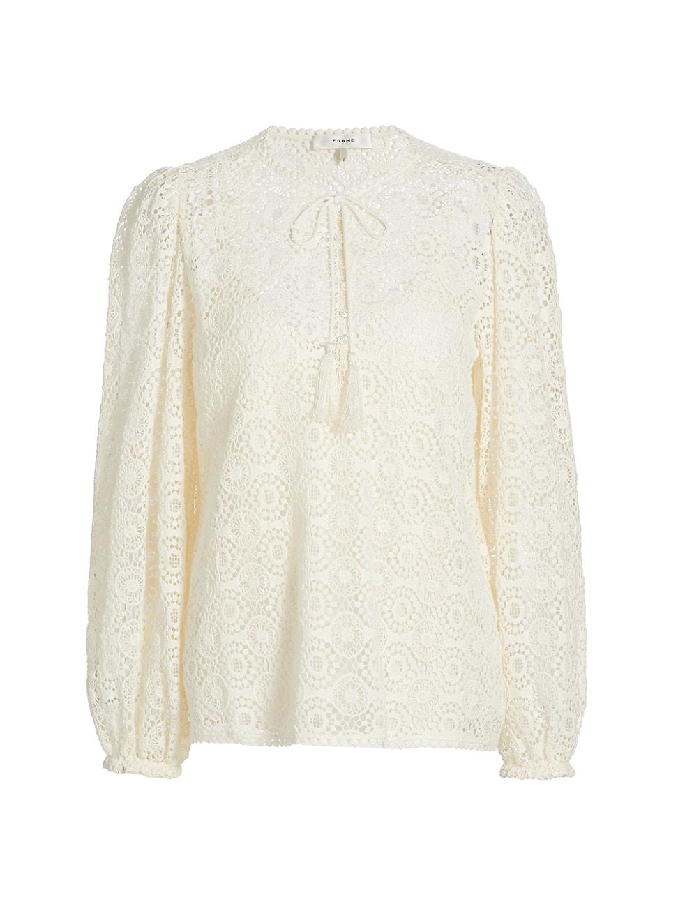 Womens Geometric Lace Tassel Blouse Product Image
