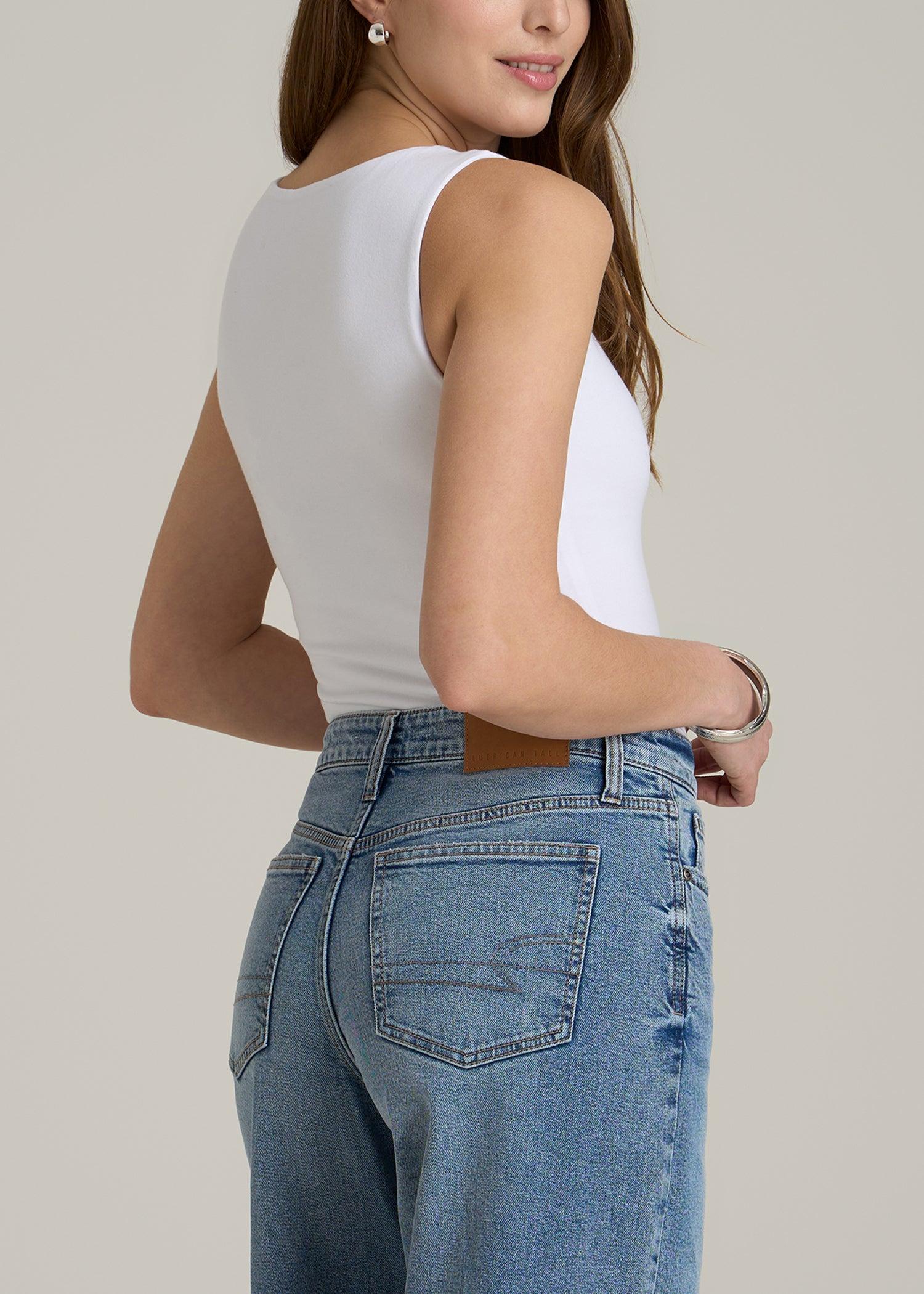 Cotton Blend Square Neck Bodysuit for Tall Women in White Female Product Image