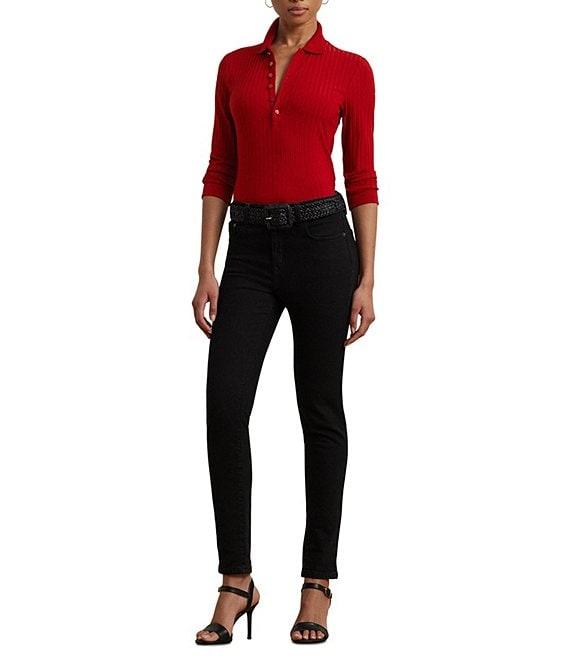 Lauren Ralph Lauren Ribbed Knit Point Collar 3/4 Sleeve Polo Shirt Product Image