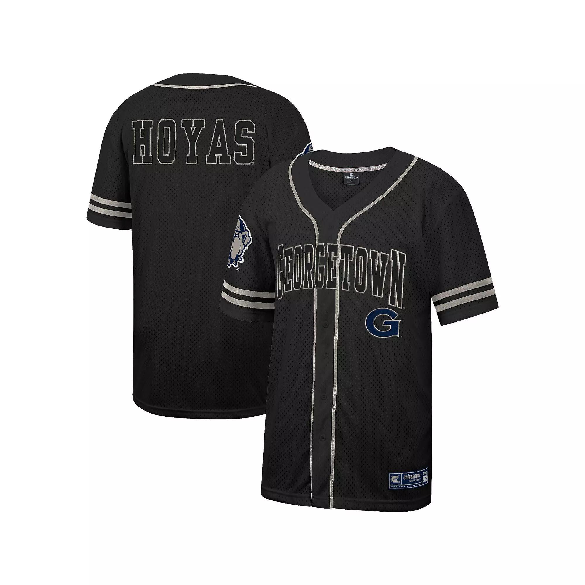Men's Colosseum Black Georgetown Hoyas Free Spirited Mesh Button-Up Baseball Jersey, Size: Large, Grg Black Product Image