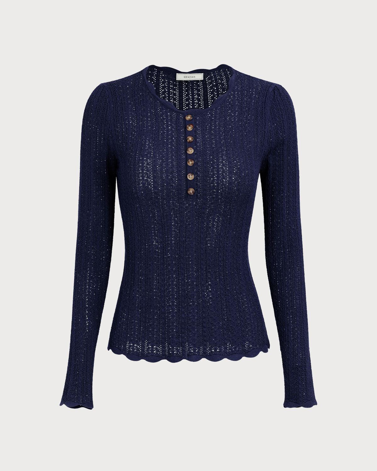 Navy Round Neck Slim Sweater Product Image
