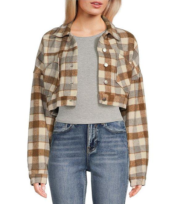 Double Zero Long Sleeve Plaid Check Cropped Jacket Product Image