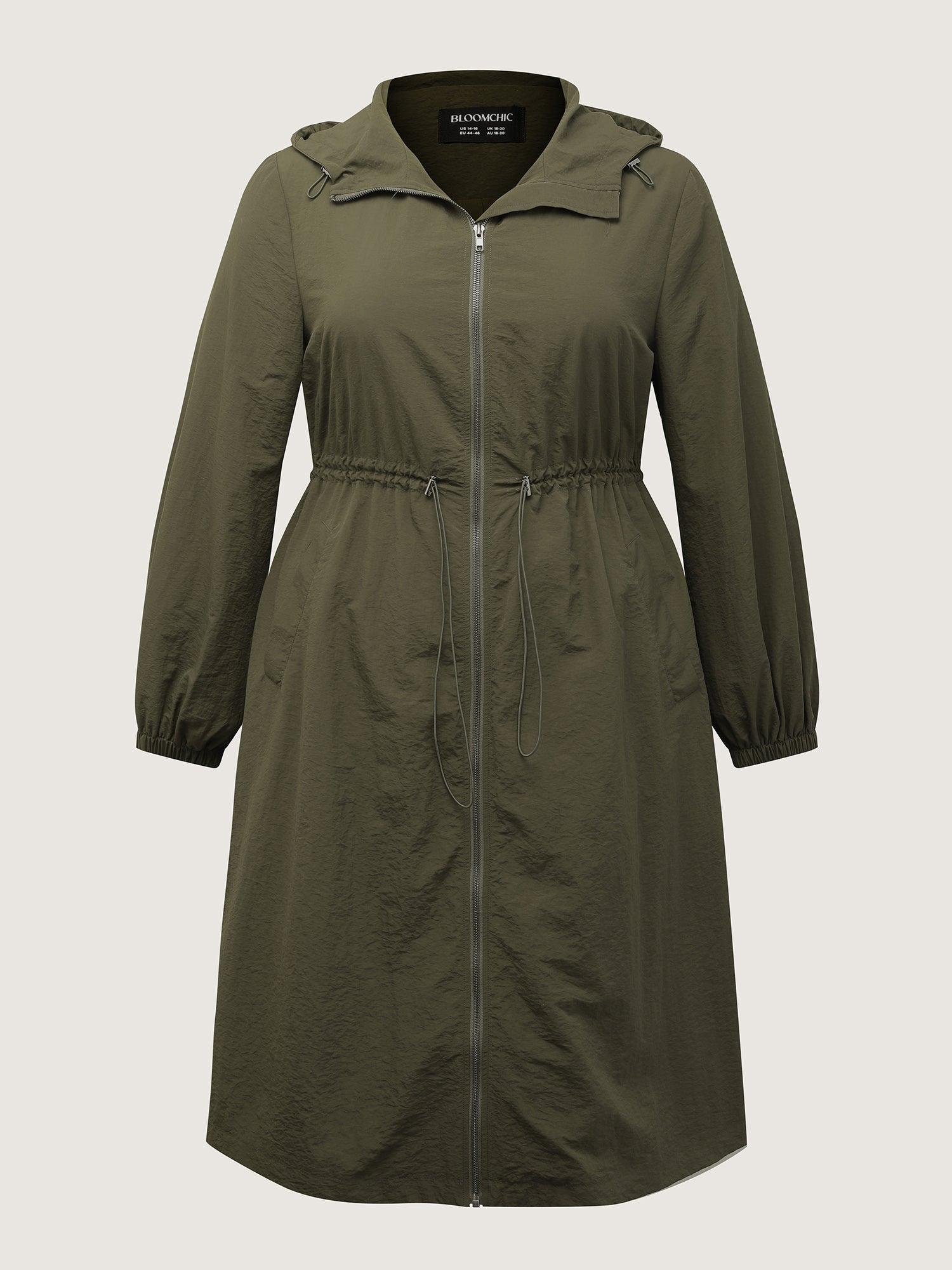 Drawstring Waist Pockets Hooded Coat Female Product Image