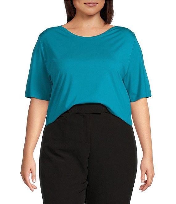Investments Plus Size Knit Short Sleeve Ballet Neck Top Product Image