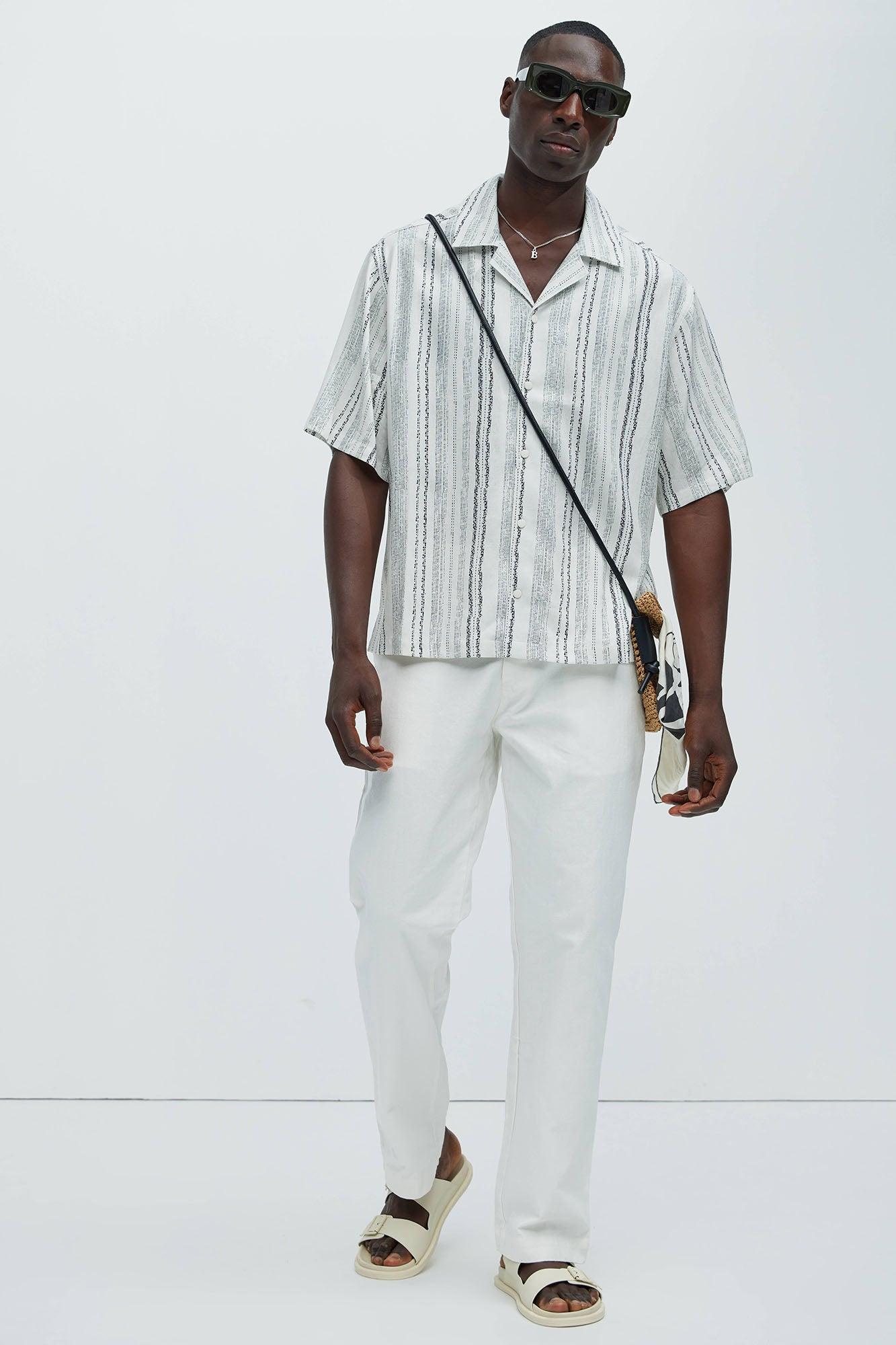 Tristan Linen Shirt - Off  White/combo Product Image
