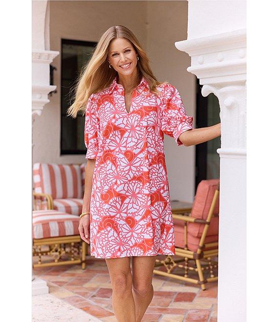 Jude Connally Emerson Petite Wings Print Jude Cloth Knit Point Collar Puffed Sleeve Shift Dress Product Image