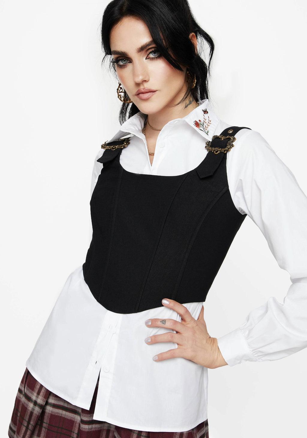 Dewdrop Cotton Embroidered Collar Shirt Product Image