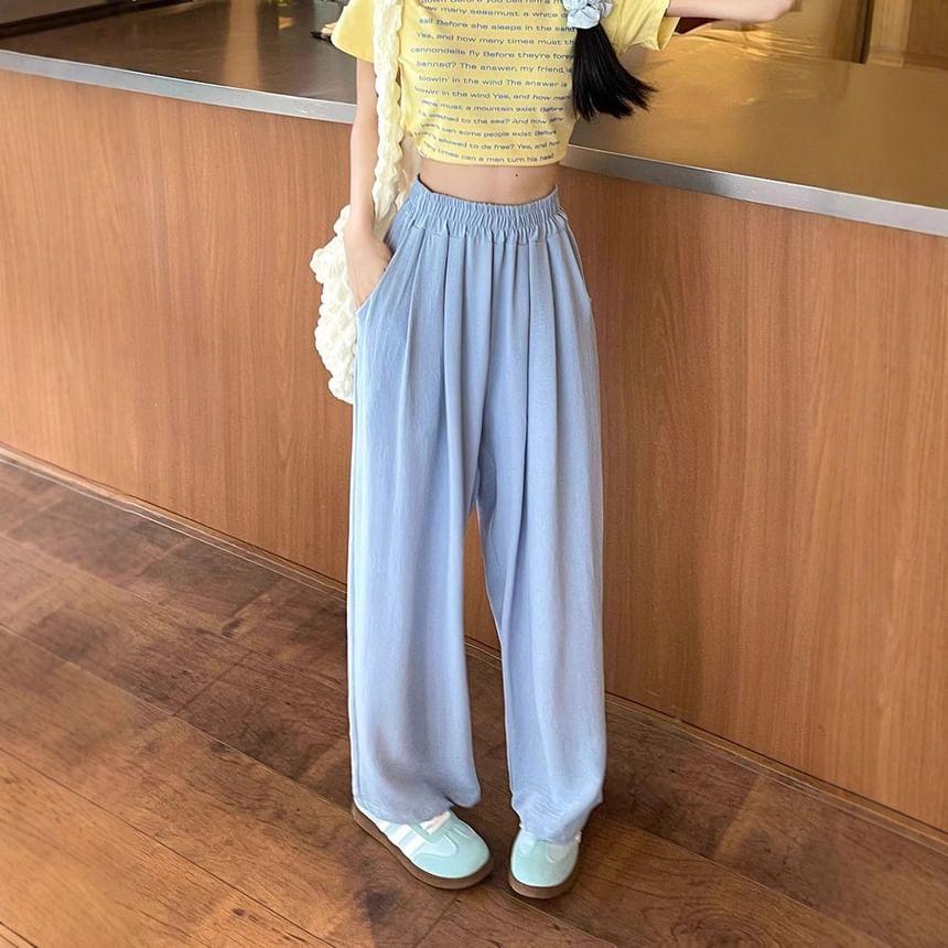 High Waist Plain Wide Leg Pants Product Image
