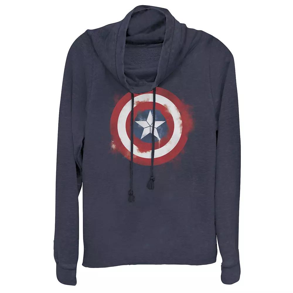 Juniors' Marvel Avengers Endgame Spray Paint Captain America Cowlneck Graphic Lightweight Long Sleeve, Girl's,  Product Image