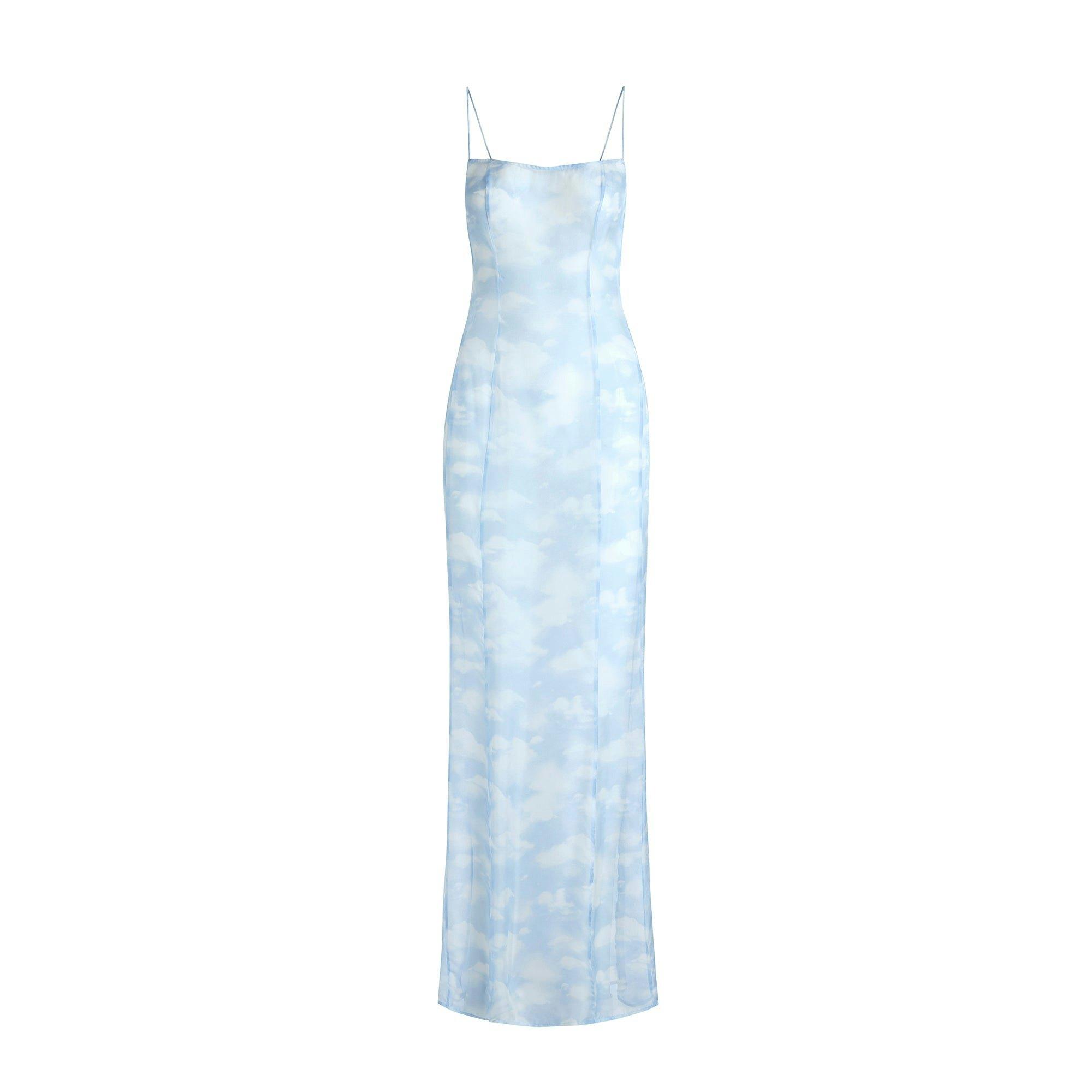 SKIMS ROMANCE LONG SLIP DRESS | BLUE QUARTZ CLOUD PRINT Product Image
