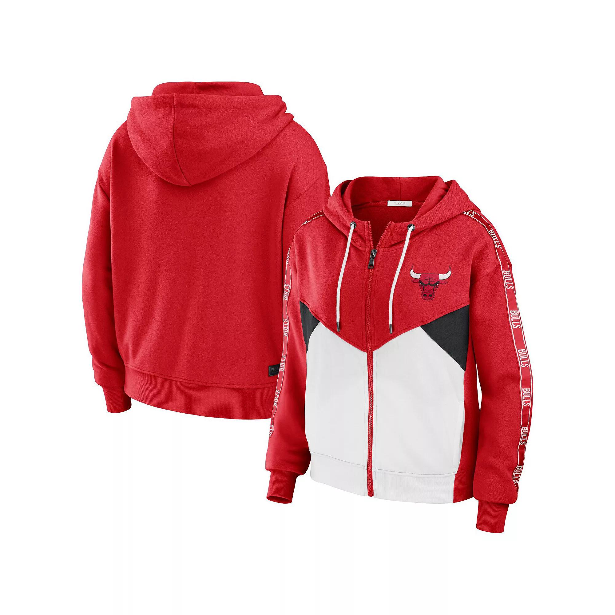 Women's WEAR by Erin Andrews Red Chicago Bulls Color-Block Full-Zip Hoodie,  Product Image