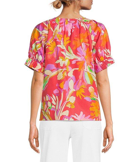 tyler boe Skyler Cotton Flora Split V-Neck Short Puff Sleeve Top Product Image
