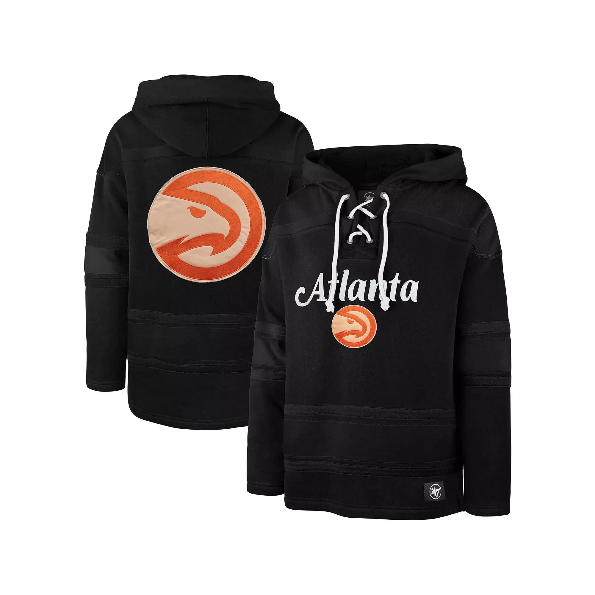 Men's '47 Black Atlanta Hawks 2022/23 Pregame MVP Lacer Pullover Hoodie - City Edition, Size: Medium Product Image