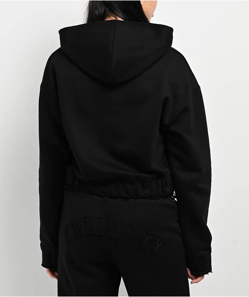 FB County French Terry Black Crop Zip Hoodie Product Image