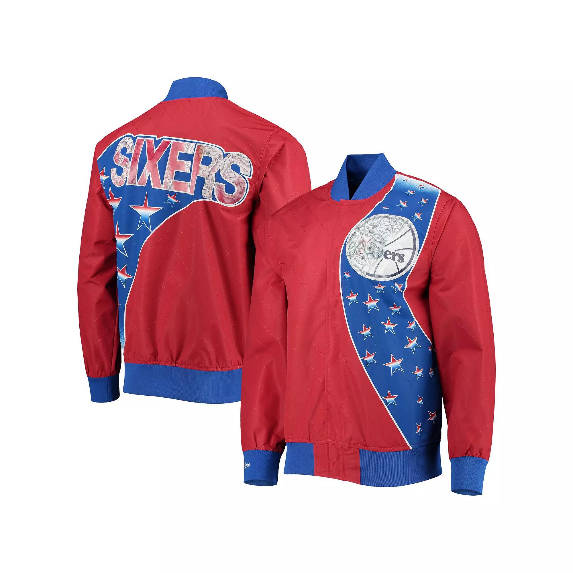Men's Philadelphia 76ers Red Mitchell & Ness Hardwood Classics 75th Anniversary Authentic Warmup Full-Snap Jacket,  Product Image