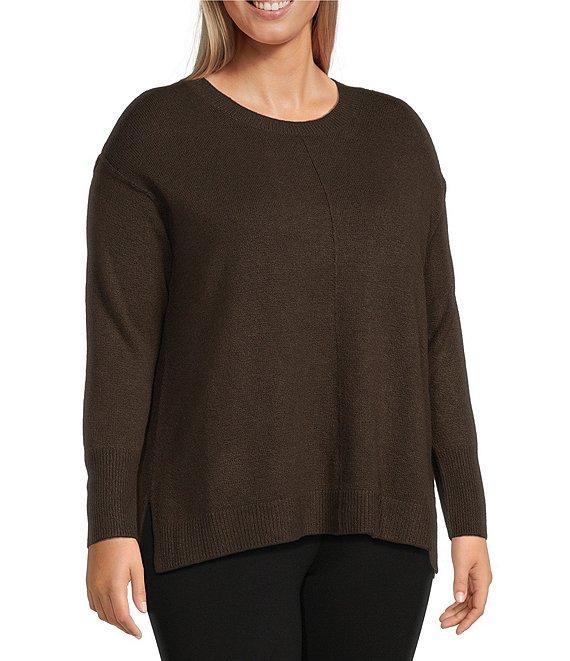 Vince Camuto Plus Size Crew Neck Long Sleeve Extended Shoulder Seamed Cozy Statement Sweater Product Image