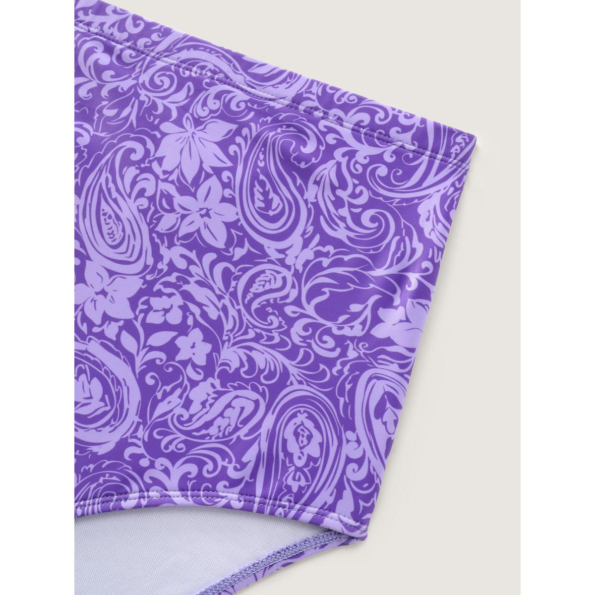 Plus Size Paisley Print Twist Front Swim Dress Women's Swimwear Lilac Resort Bodycon U-neck High stretch Curve Swim Dresses BloomChic 30/6X Product Image