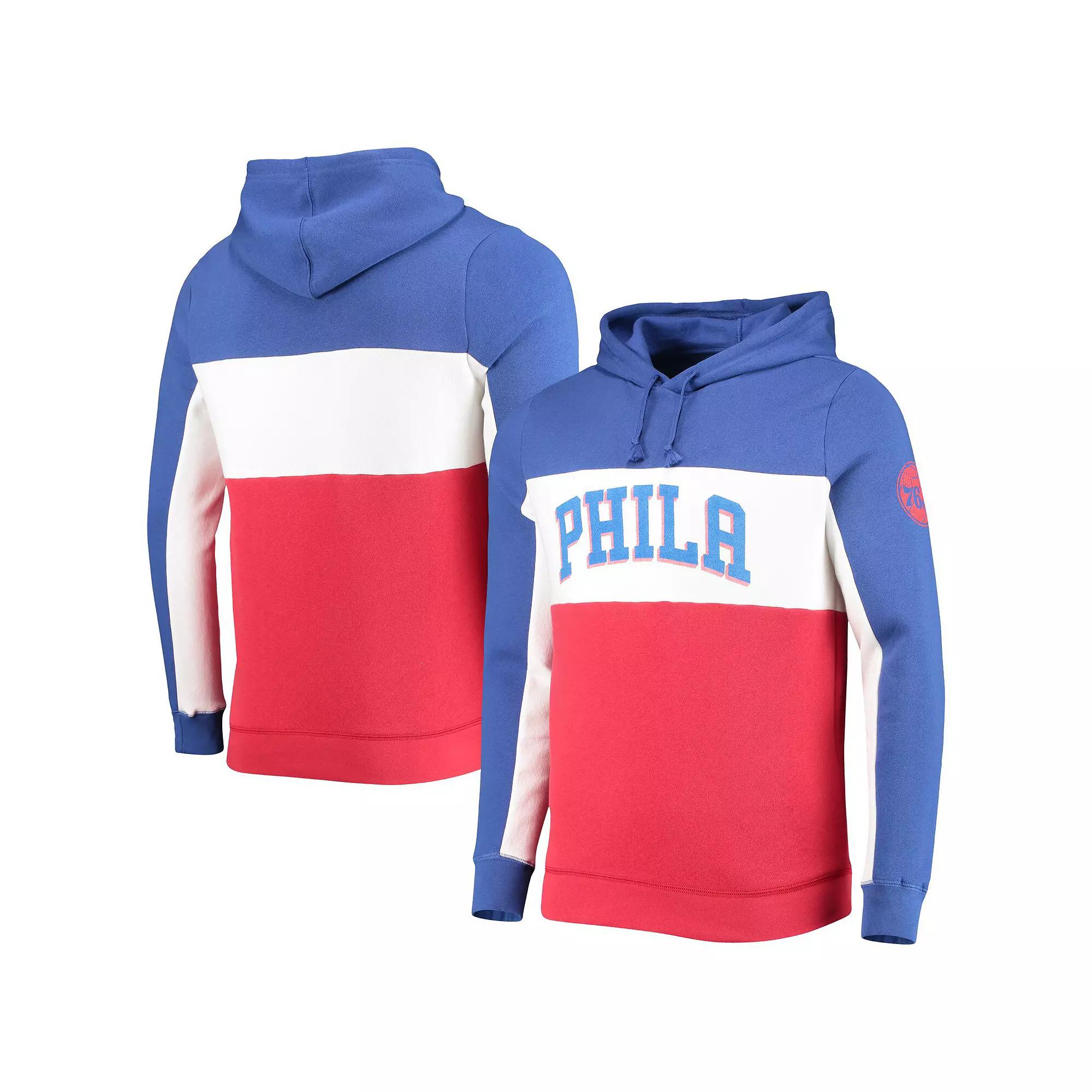 Men's Junk Food Blue/White Philadelphia 76ers Wordmark Colorblock Fleece Pullover Hoodie, Size: Medium, 76r Blue Product Image
