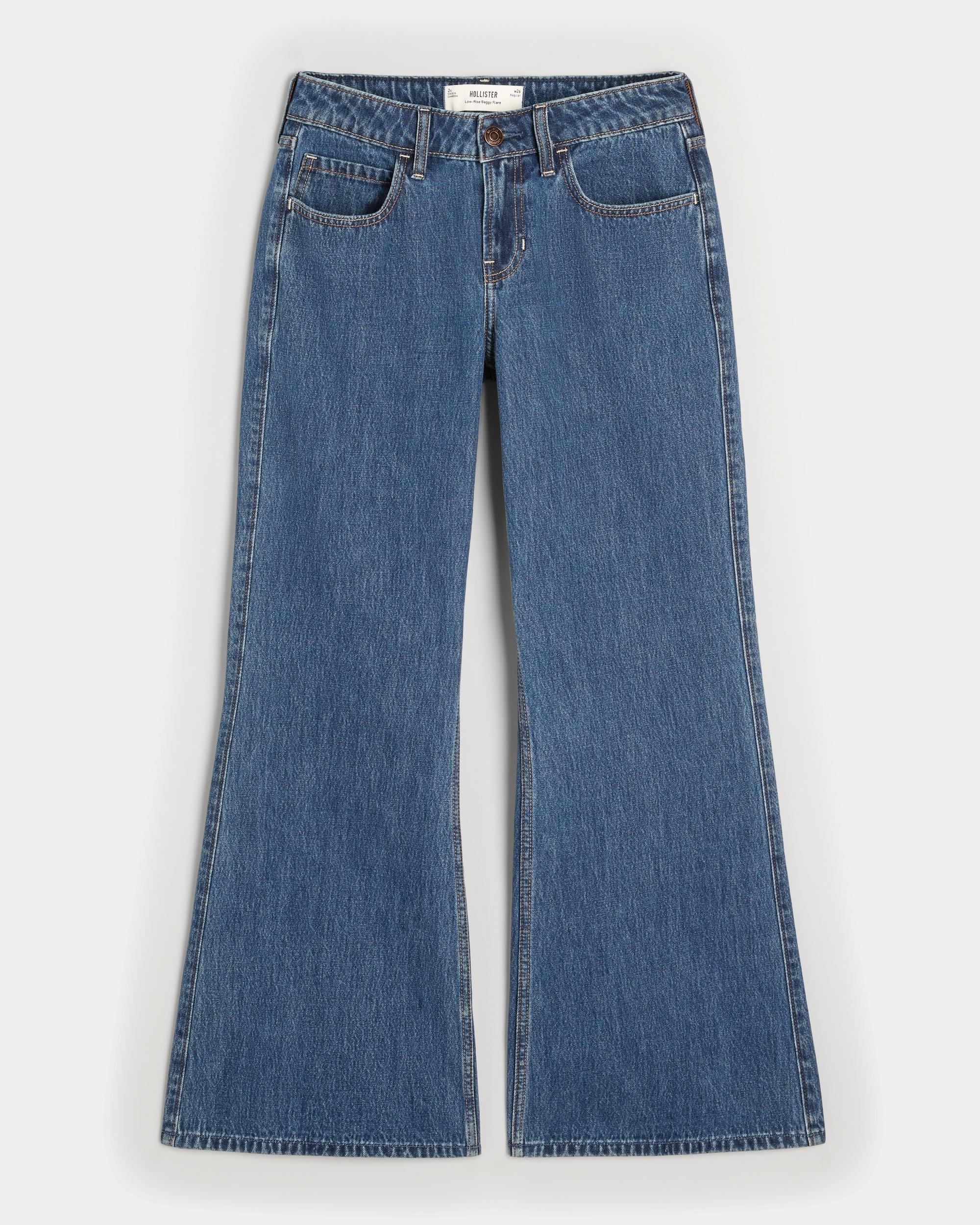 Low-Rise Dark Wash Baggy Flare Jean Product Image