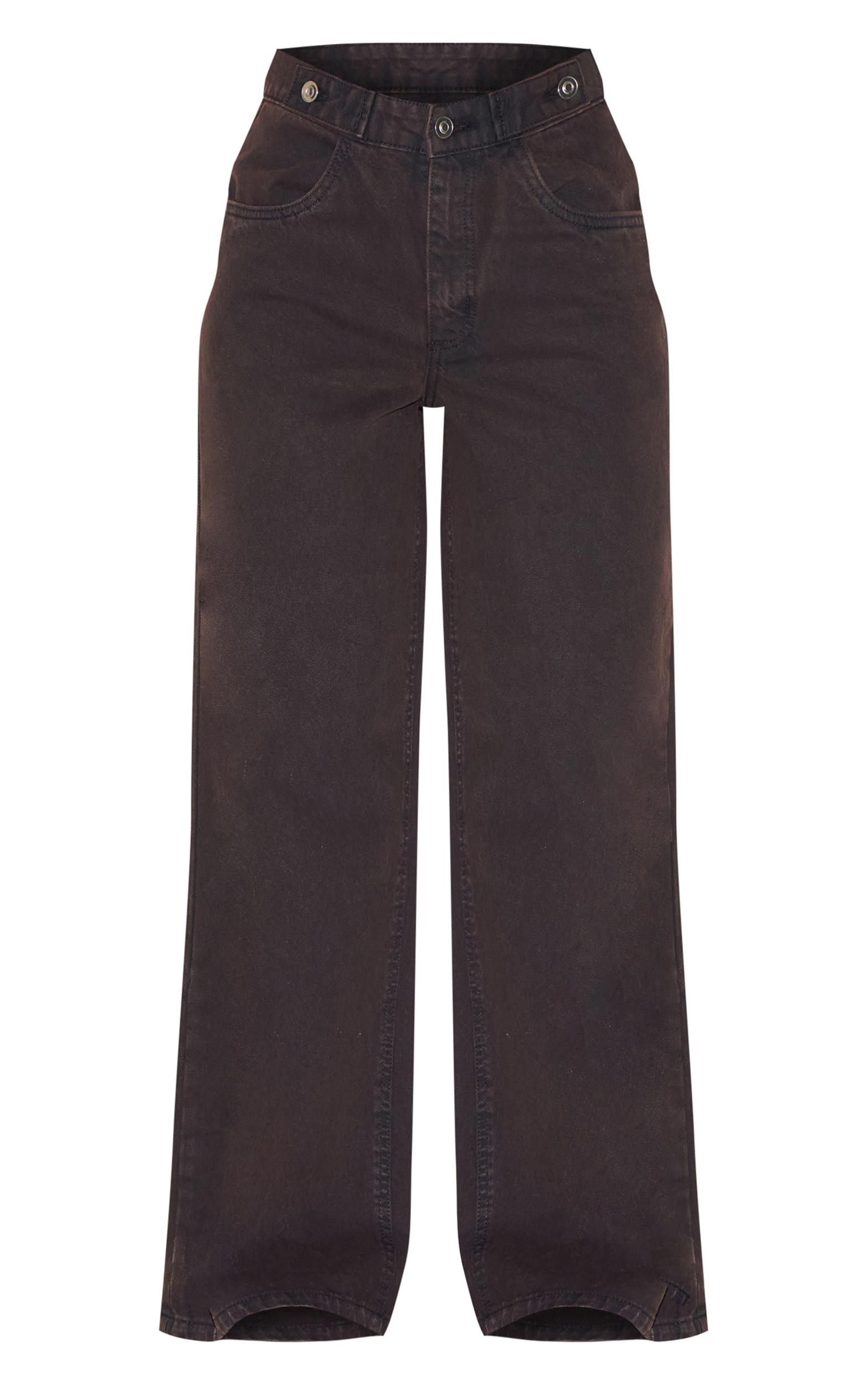 Dark Chocolate Mid Rise Button Waistband Wide Leg Jeans Product Image