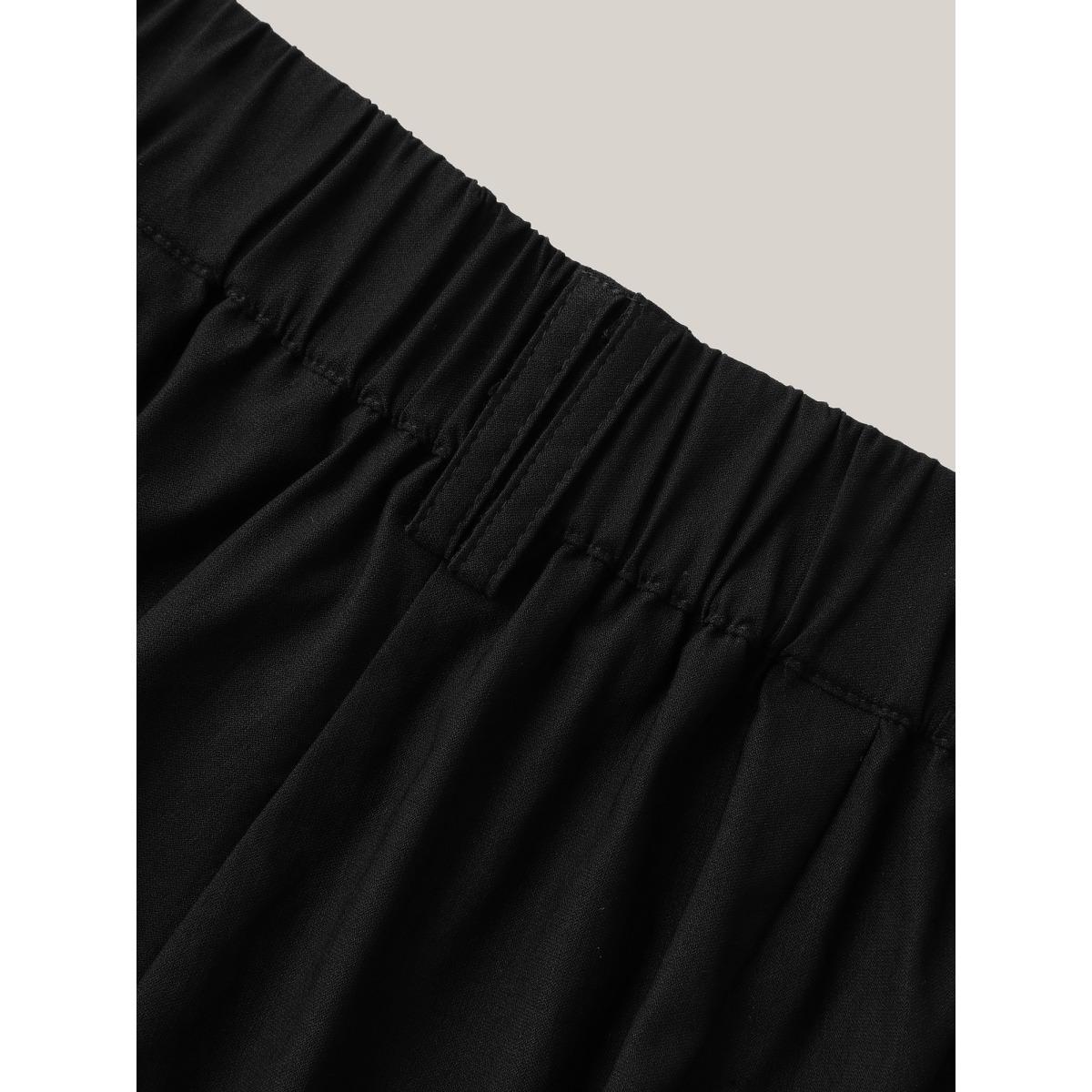 Plus Size Rubber Waist Zipper Pockets Shorts Women Black Leisure Button Straight Leg Casual Shorts BloomChic 18-20/2X Product Image