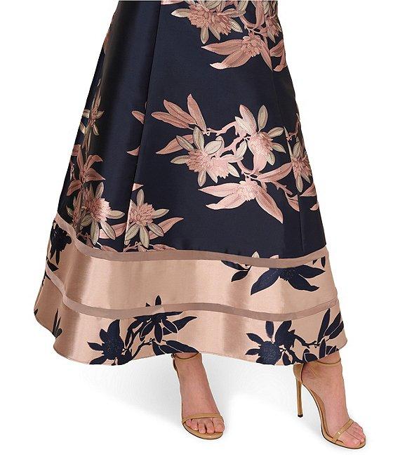 Adrianna Papell Off-The-Shoulder Cap Sleeve Floral Jacquard A-Line Tea Length Dress Product Image