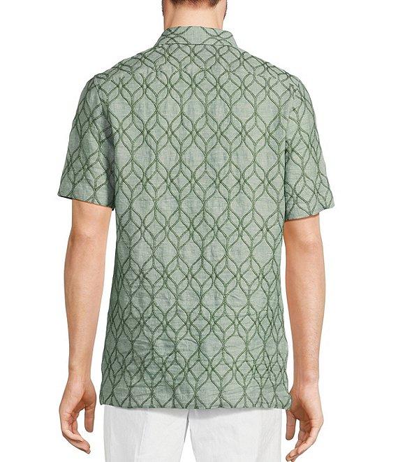 Murano Baird McNutt Linen Embroidered Short Sleeve Convertible Camp Collar Woven Shirt Product Image