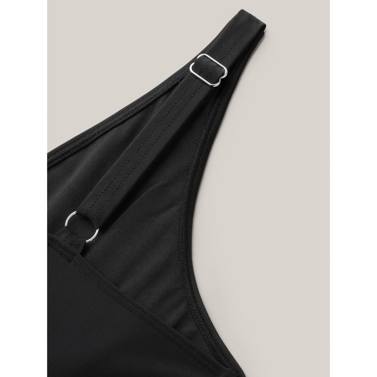 Plus Size Embroidered V-Neck Swim Dress Women's Swimwear Black Resort Bodycon V-neck High stretch Curve Swim Dresses BloomChic 26/4X Product Image