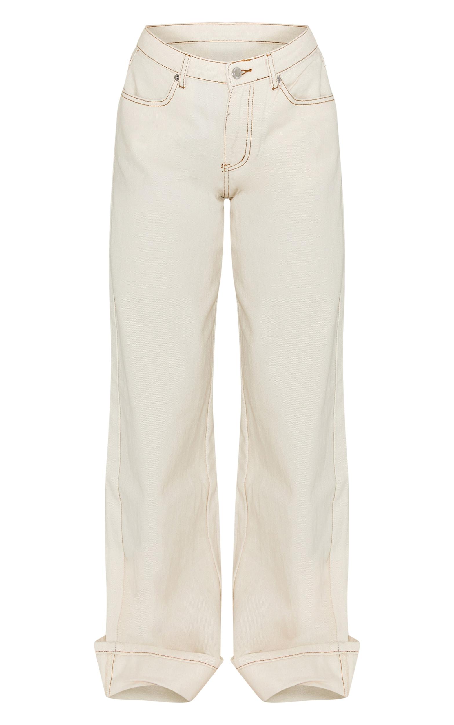 Ecru Turn Up Hem Wide Leg Jean Product Image