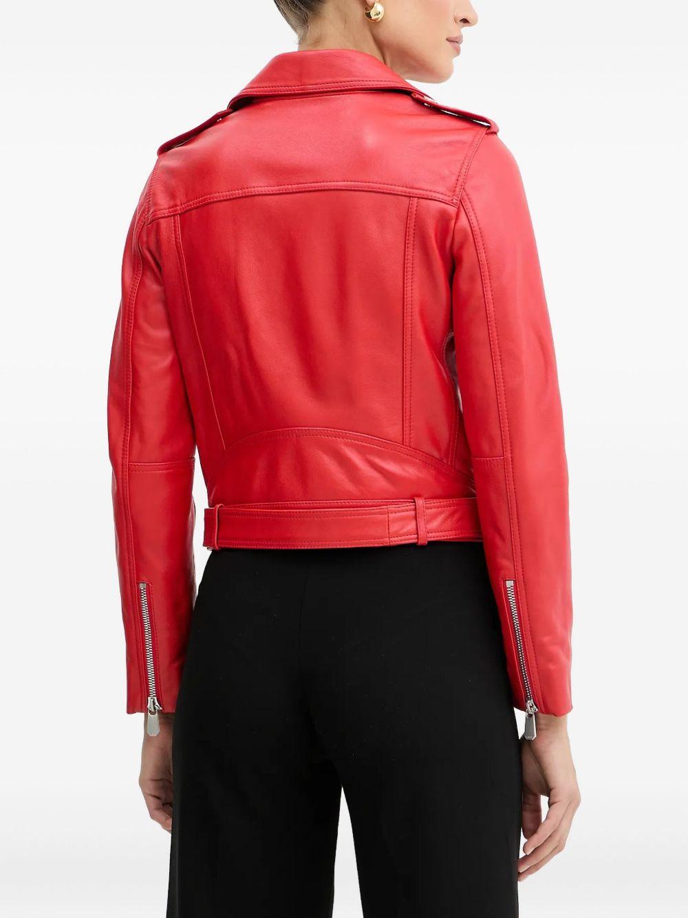 belted zip-front leather biker jacket Product Image