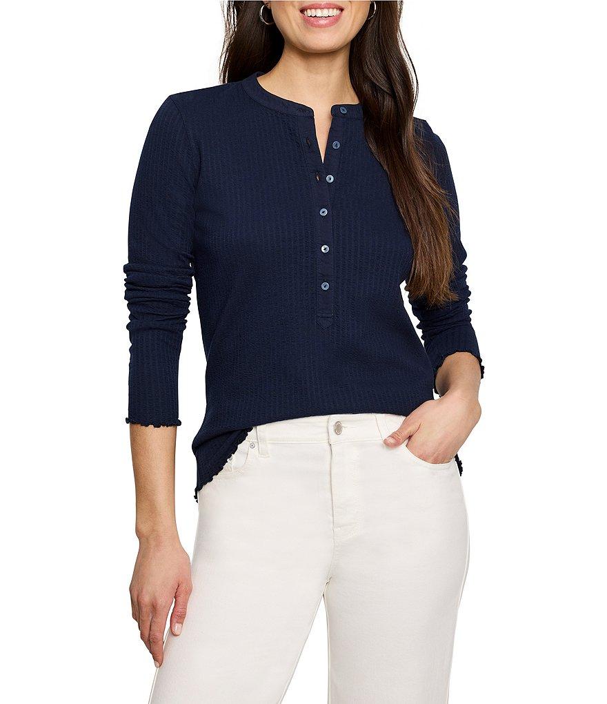 NIC + ZOE Seersucker Long Sleeve Henley Top Product Image