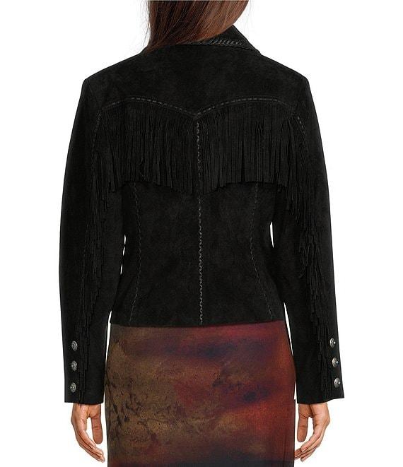 Scully Suede Leather Whipstitch Collar Fringe Jacket Product Image