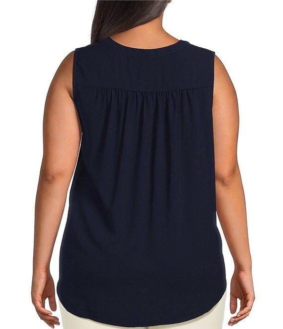 Skies Are Blue Plus Size Split Neck Sleeveless Blouse Product Image