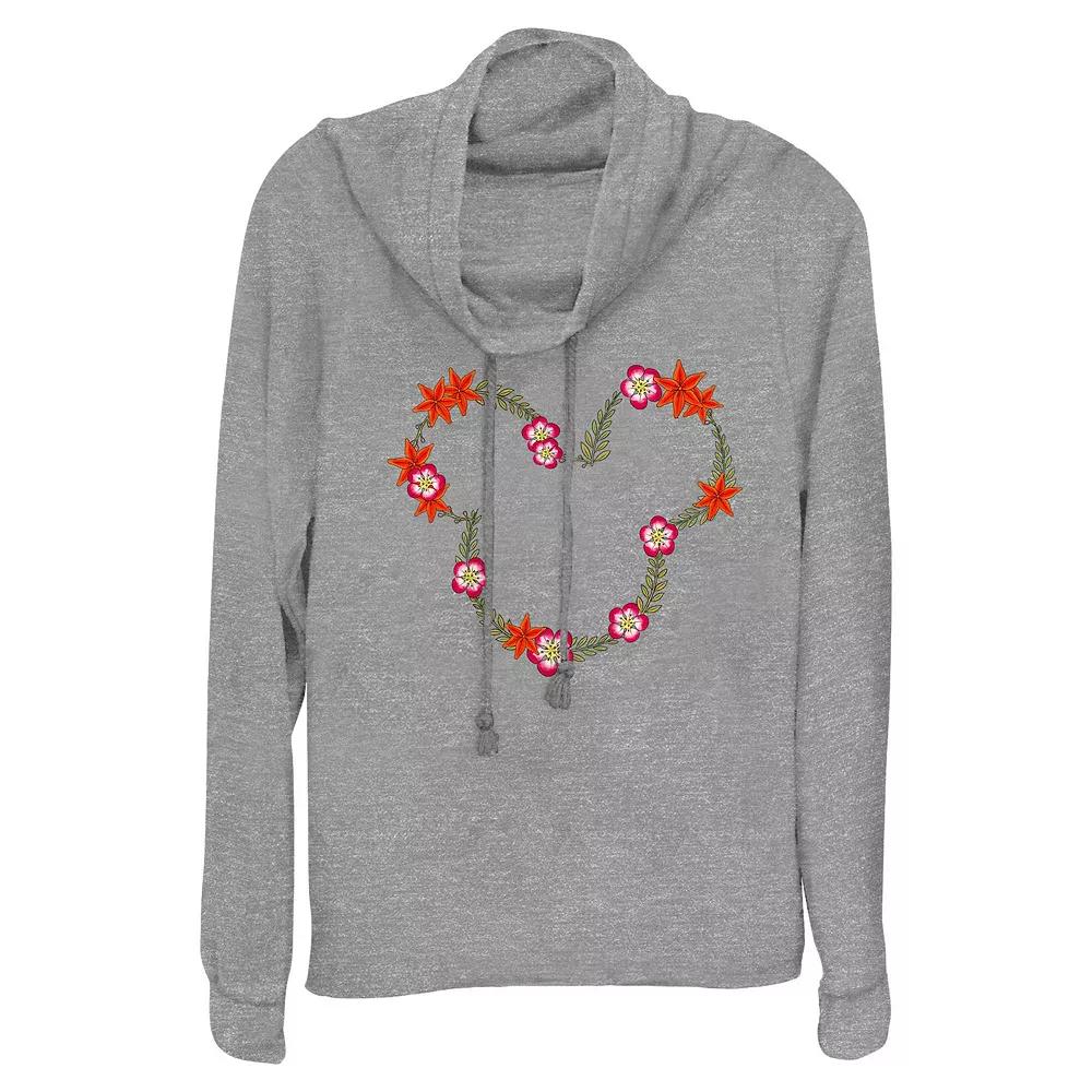 Disney's Mickey Mouse May Floral Wreath Women's Cowlneck Graphic Lightweight Long Sleeve,  Product Image