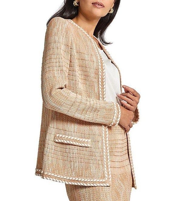 MISOOK Heritage Knit Melange V-Neck Long Sleeve Whipstitch Trim Jacket Product Image